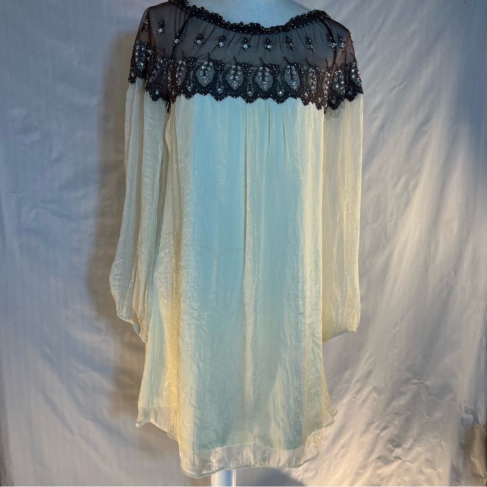 Anthropologie RYU Dress HoBo Beaded Neckline Cream Baby Doll Silhouette S 👍